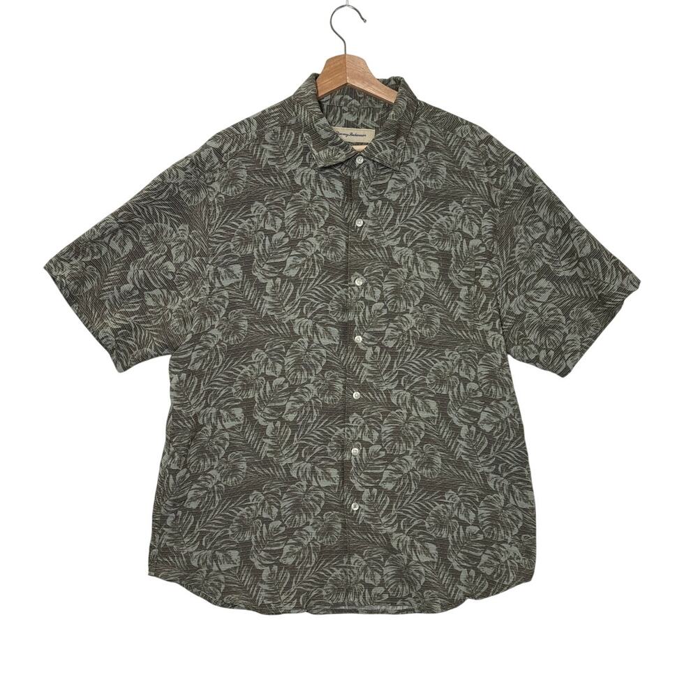 Tommy Bahama Fallen Leaves Tencel Modal Blend Button Up Shirt Green Sz L Casual